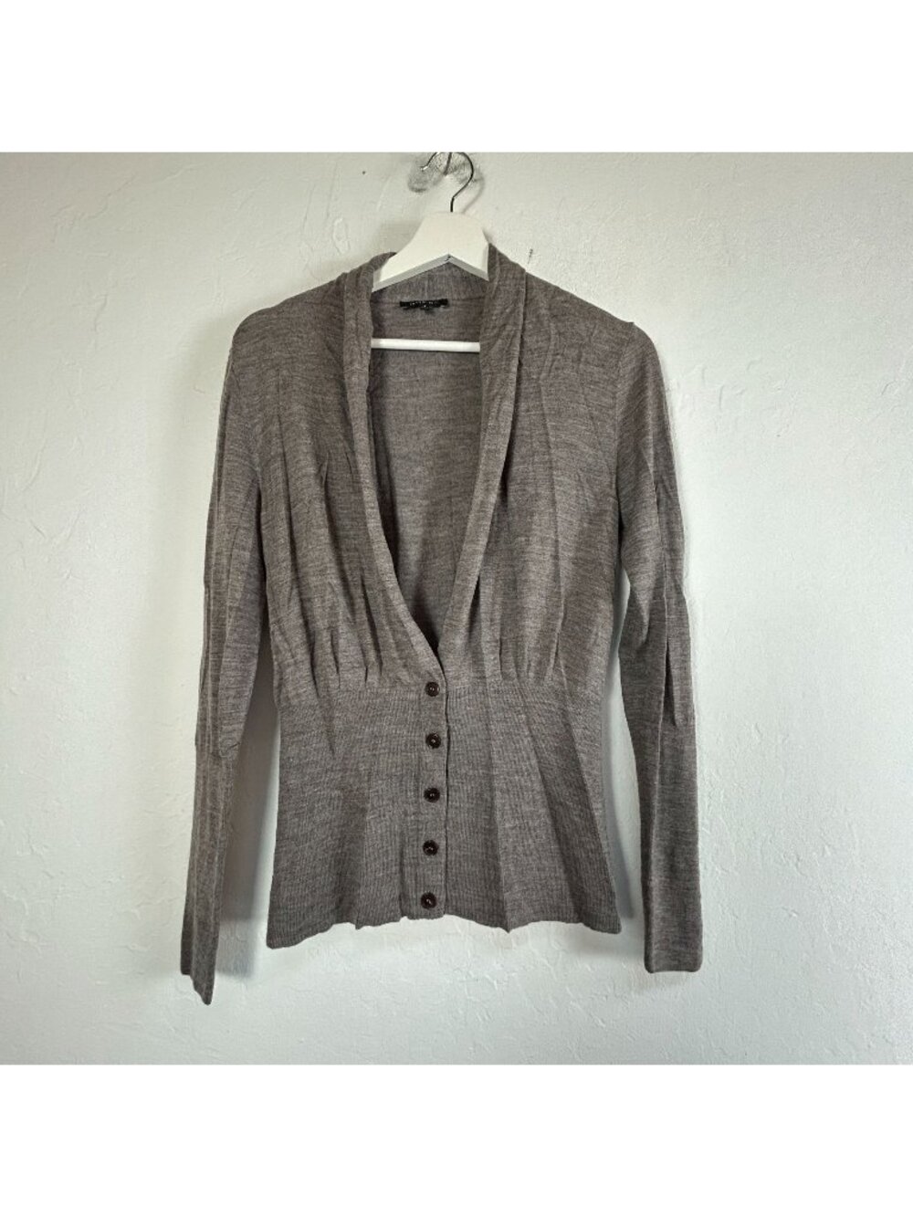 Lafayette 148 New York Womens Shawl Collar Wool Cardigan Sweater Small Gray